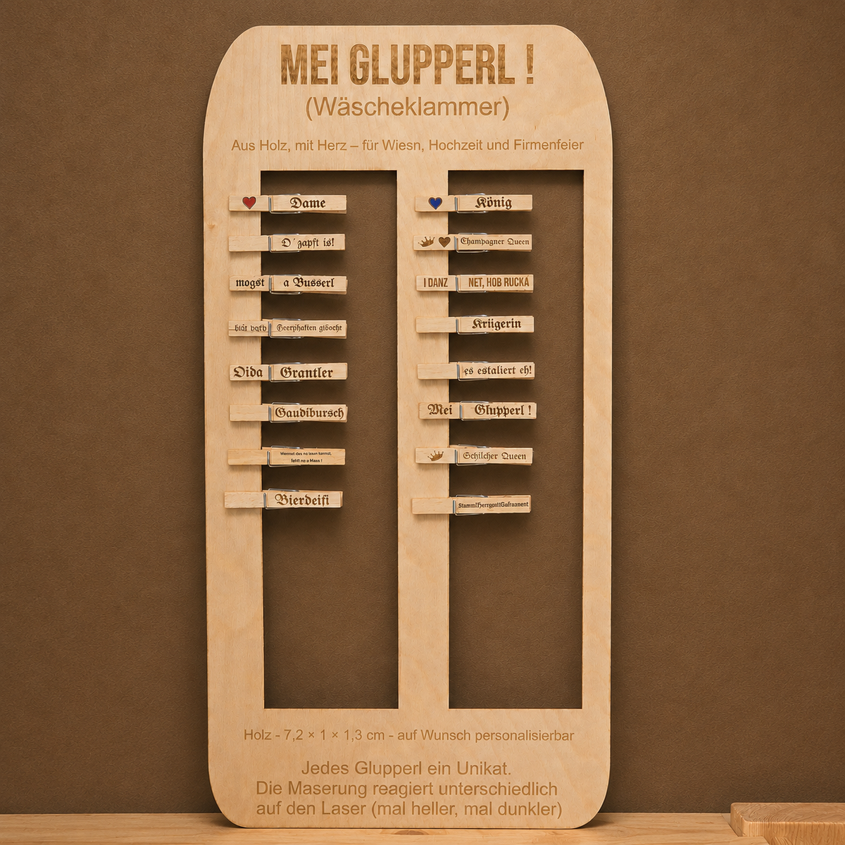 Glupperl "Champagner Queen" – bayrisch graviert, handgemacht- Wäscheklammer (Kopie)