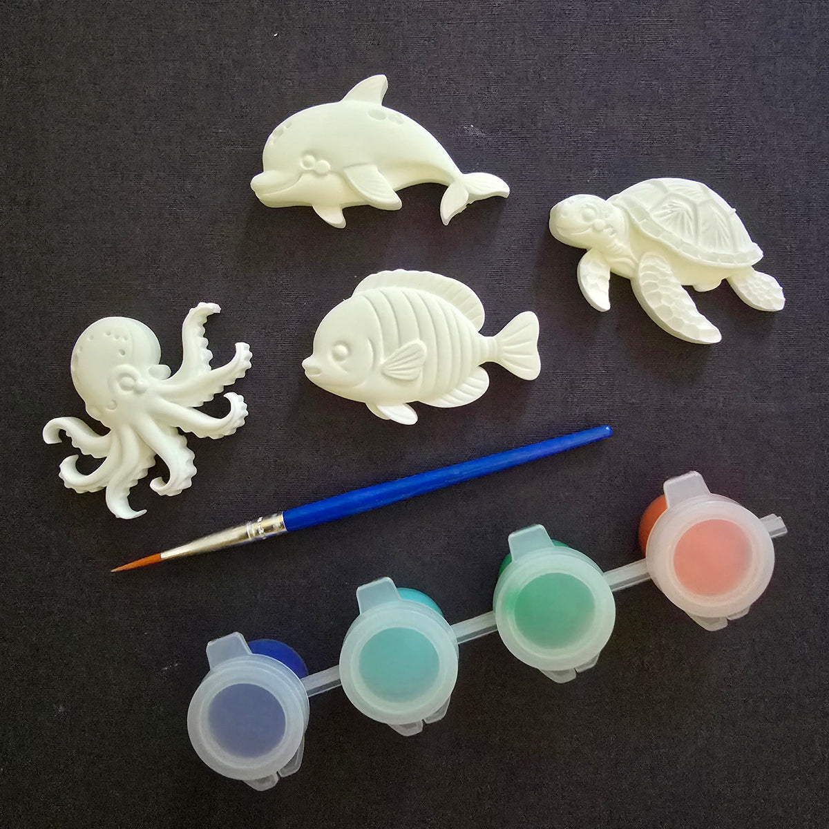 Meerestiere Mini-Set zum Bemalen – Delfin, Fisch, Schildkröte & Oktopus