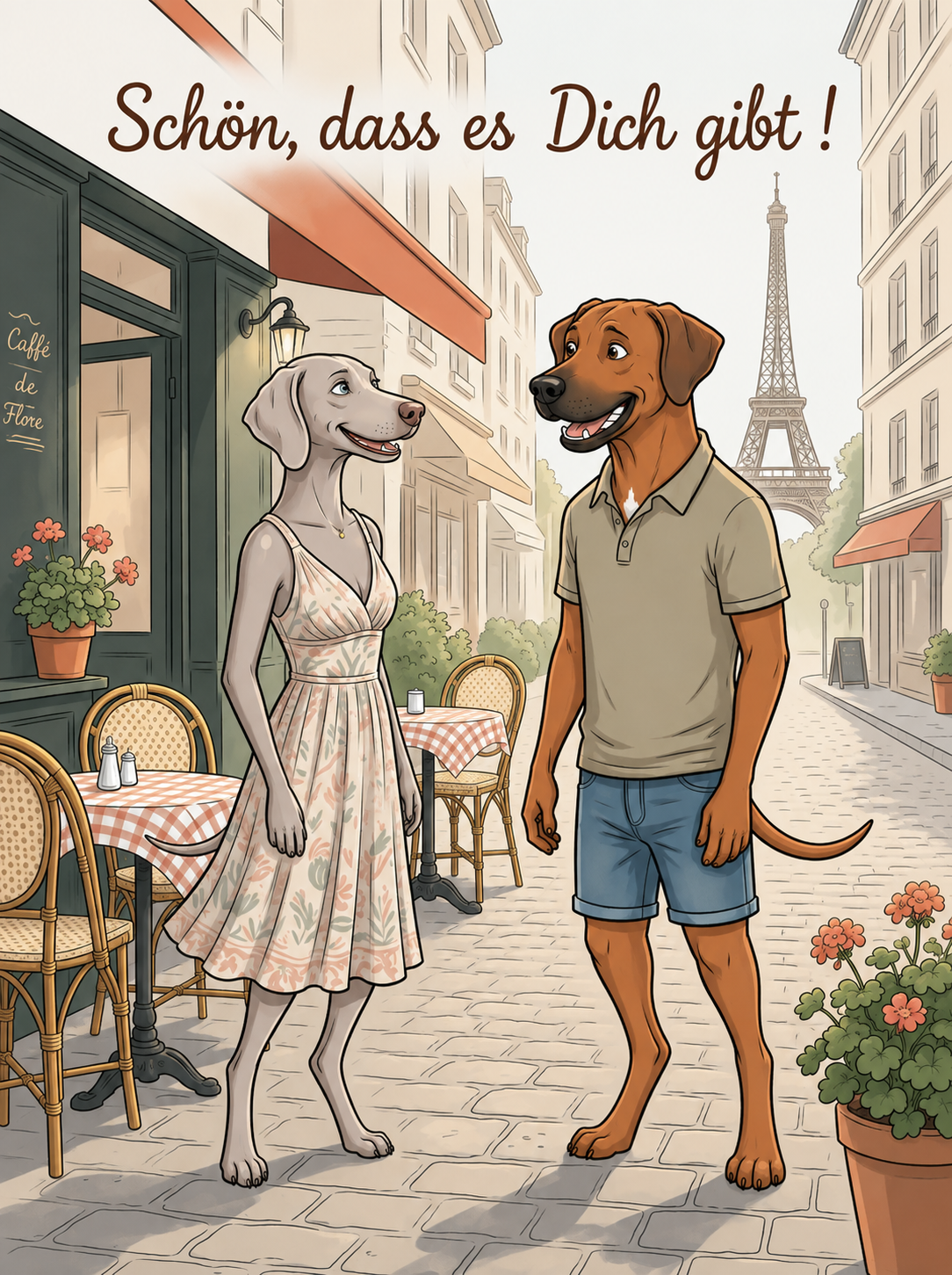 Schön, dass es Dich gibt! – Klappkarte mit Hunde-Motiv (Paris)