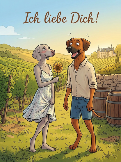 Ich liebe Dich! – Klappkarte mit Hunde-Motiv (Sonnenblume)