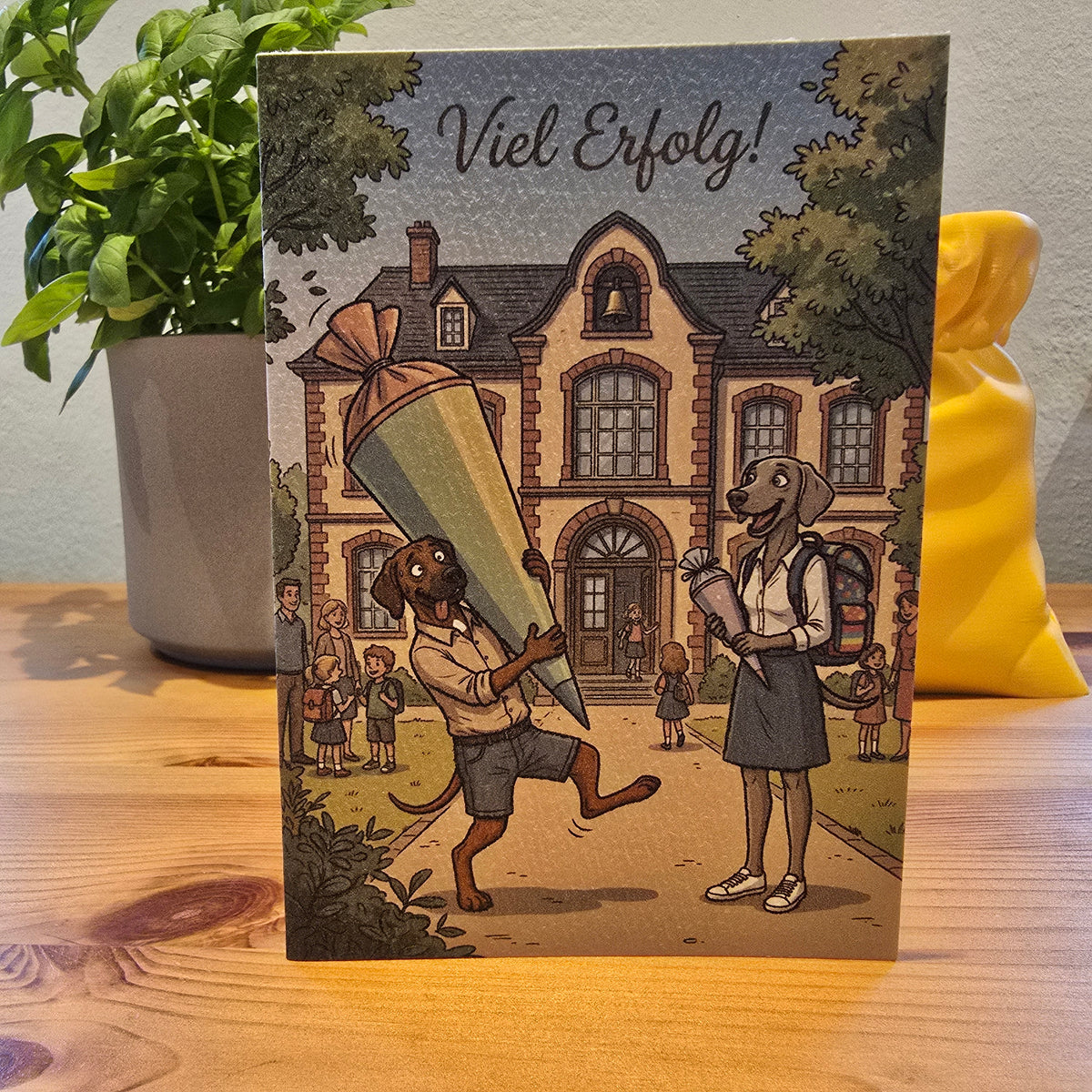 Viel Erfolg! – Klappkarte zur Einschulung mit Hunde-Motiv