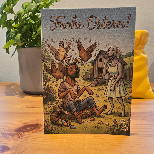 Frohe Ostern! – Klappkarte mit Hunde-Motiv (humorvoll)