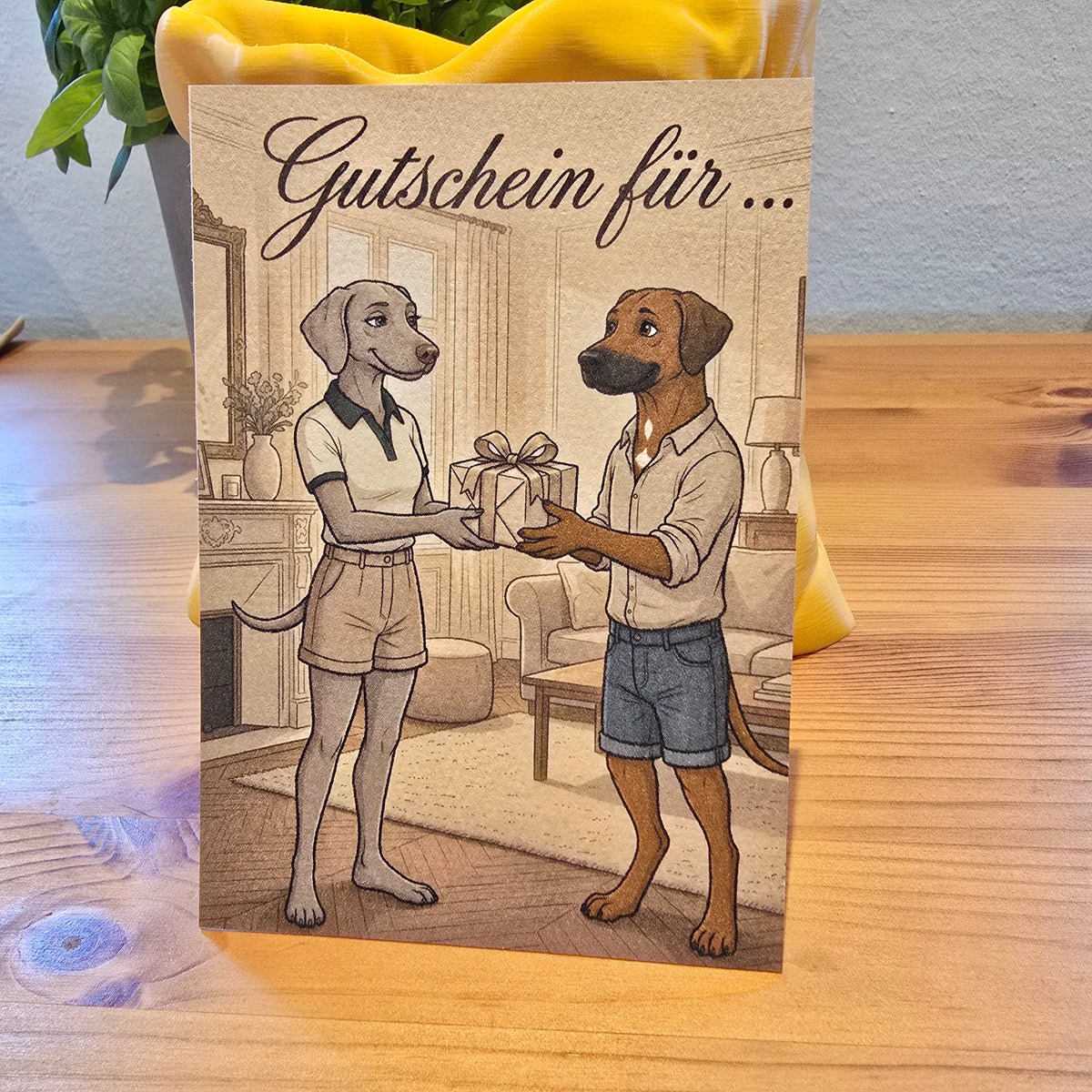Gutschein für ... – Klappkarte mit Hunde-Motiv