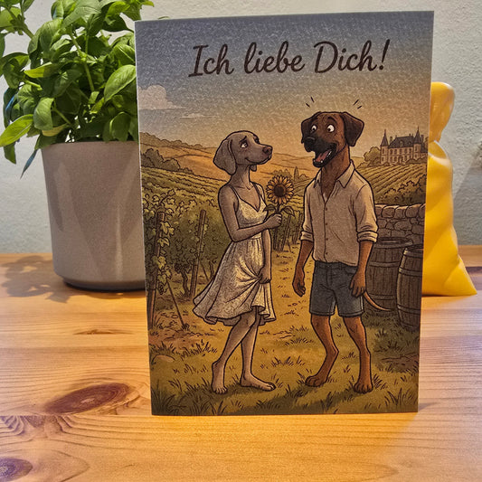 Ich liebe Dich! – Klappkarte mit Hunde-Motiv (Sonnenblume)