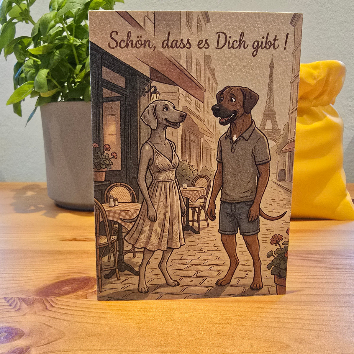 Schön, dass es Dich gibt! – Klappkarte mit Hunde-Motiv (Paris)