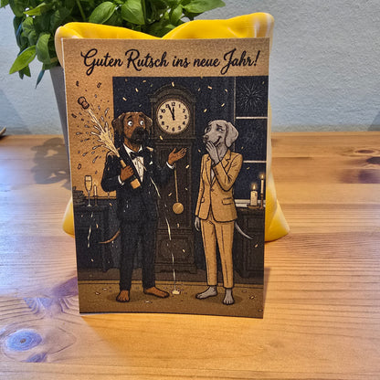 Guten Rutsch ins neue Jahr! – Klappkarte mit Hunde-Motiv