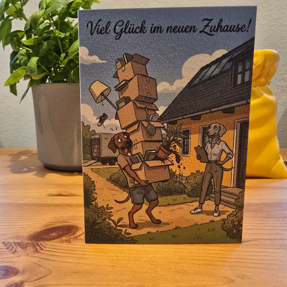 Viel Glück im neuen Zuhause! – Klappkarte mit Hunde-Motiv