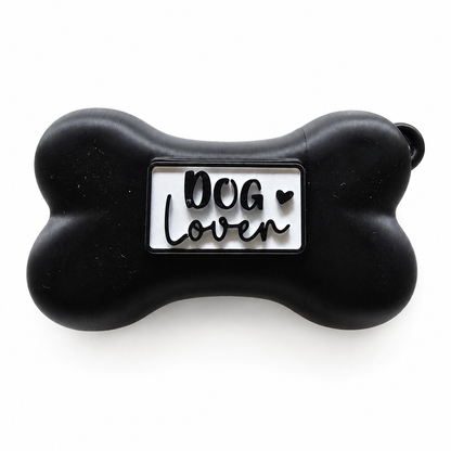 Hundeknochen Kotbeutelspender "Dog Lover" – Gassi-Beutelbox aus PLA mit Namensschild + 1 Rolle Kotbeutel