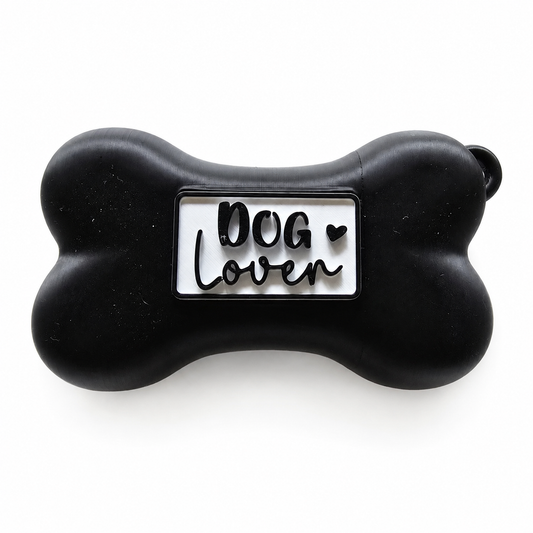 Hundeknochen Kotbeutelspender "Dog Lover" – Gassi-Beutelbox aus PLA mit Namensschild + 1 Rolle Kotbeutel