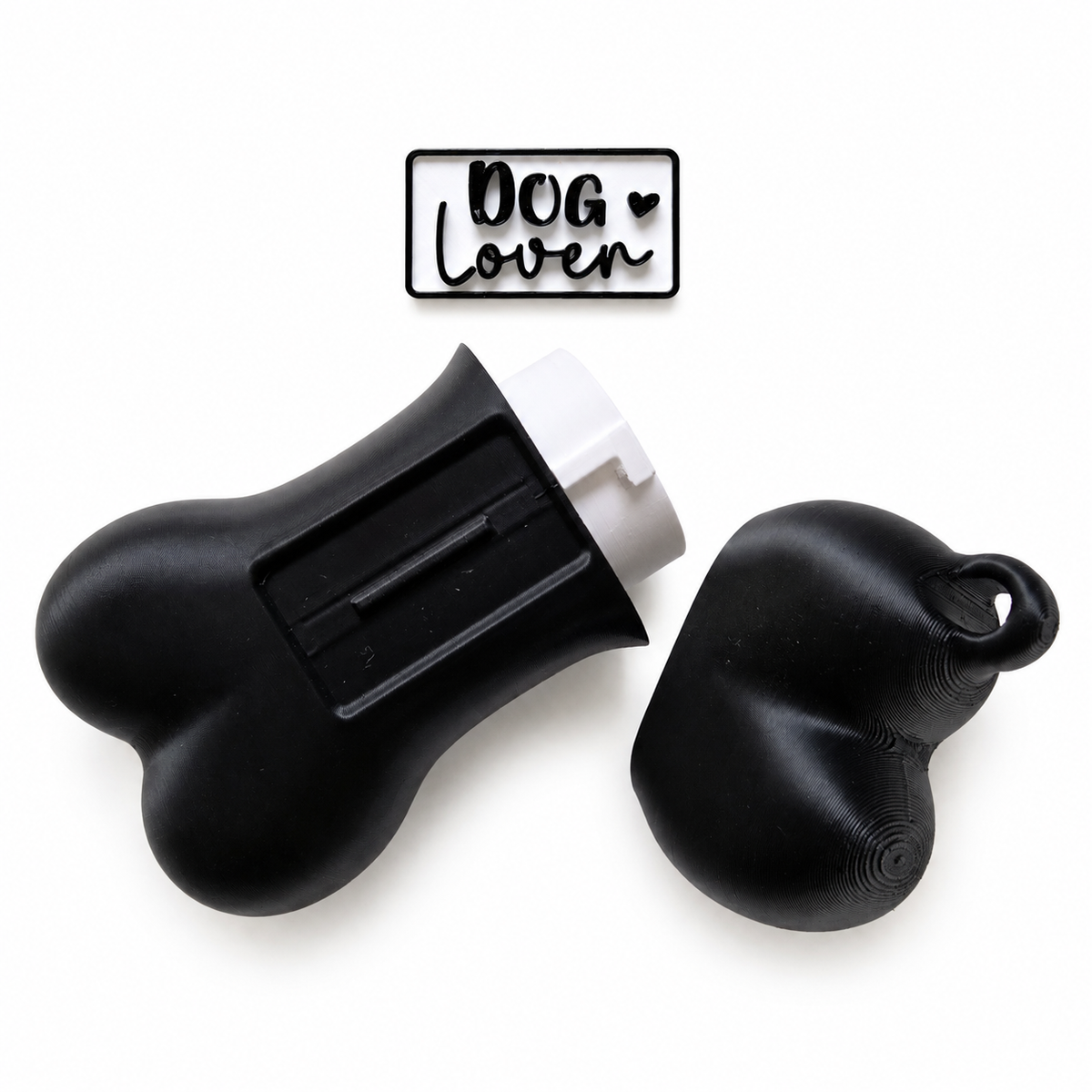 Hundeknochen Kotbeutelspender "Dog Lover" – Gassi-Beutelbox aus PLA mit Namensschild + 1 Rolle Kotbeutel