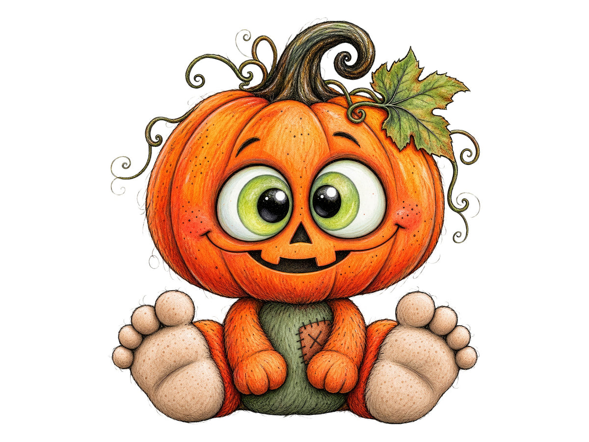 Kühlschrankmagnet Kürbiskerl – grinsender Halloween-Kürbis mit grünen Kulleraugen, 7,5 x 5,5 cm