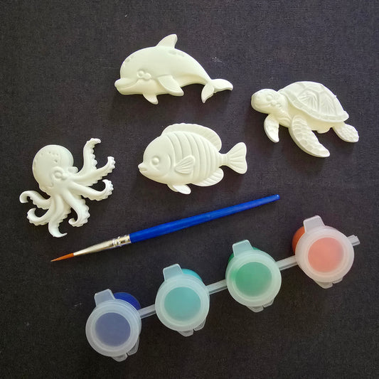 Meerestiere Mini-Set zum Bemalen – Delfin, Fisch, Schildkröte & Oktopus
