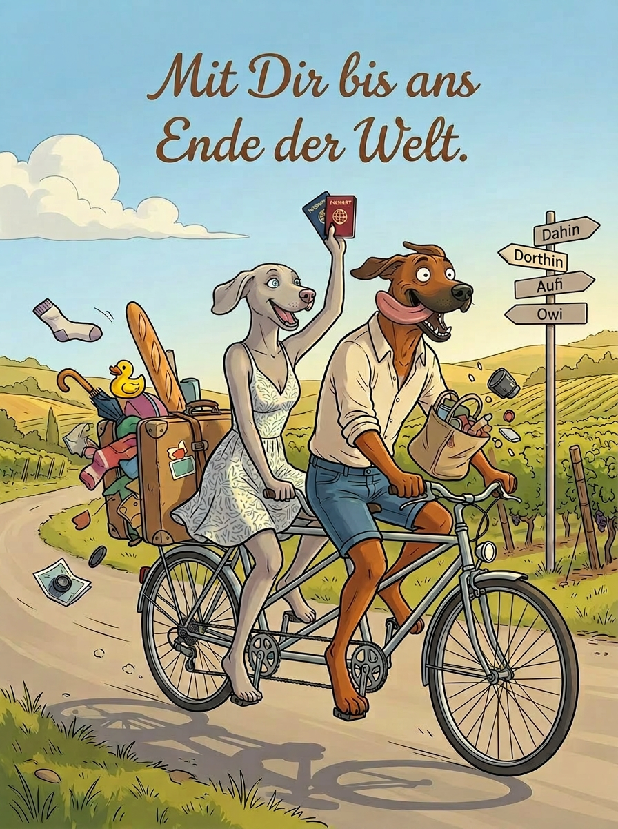 Mit Dir bis ans Ende der Welt – Klappkarte Tandem-Hunde
