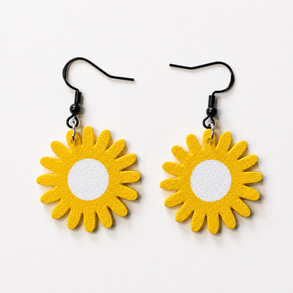 Blumen Ohrringe aus PLA – große Blüten-Ohrhänger in Gelb/Weiß