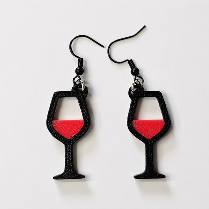 Rotwein Ohrringe aus PLA – Weinglas-Anhänger für Weinliebhaber, Schwarz/Rot