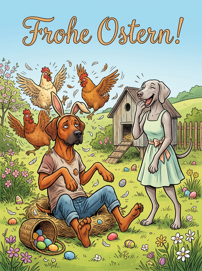 Frohe Ostern! – Klappkarte mit Hunde-Motiv (humorvoll)