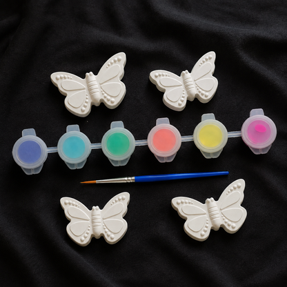 Gipsguss Schmetterlinge 4er Set zum Bemalen – inkl. 6 Acrylfarben & Pinsel