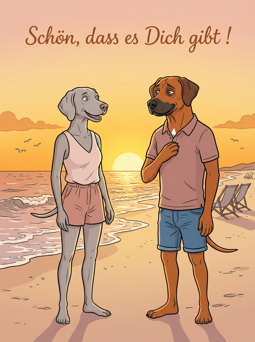 Schön, dass es Dich gibt! – Klappkarte mit Hunde-Motiv (Strand)
