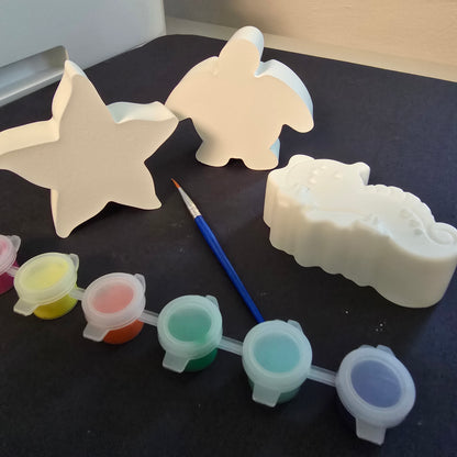 Meerestiere-Set zum Bemalen – Seepferd, Seestern & Schildkröte, inkl. Farben & Pinsel