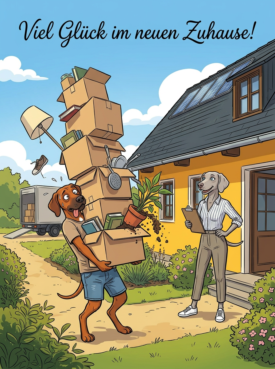 Viel Glück im neuen Zuhause! – Klappkarte mit Hunde-Motiv