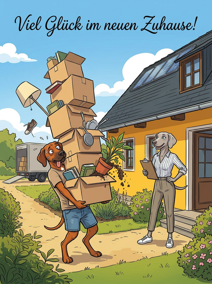 Viel Glück im neuen Zuhause! – Klappkarte mit Hunde-Motiv
