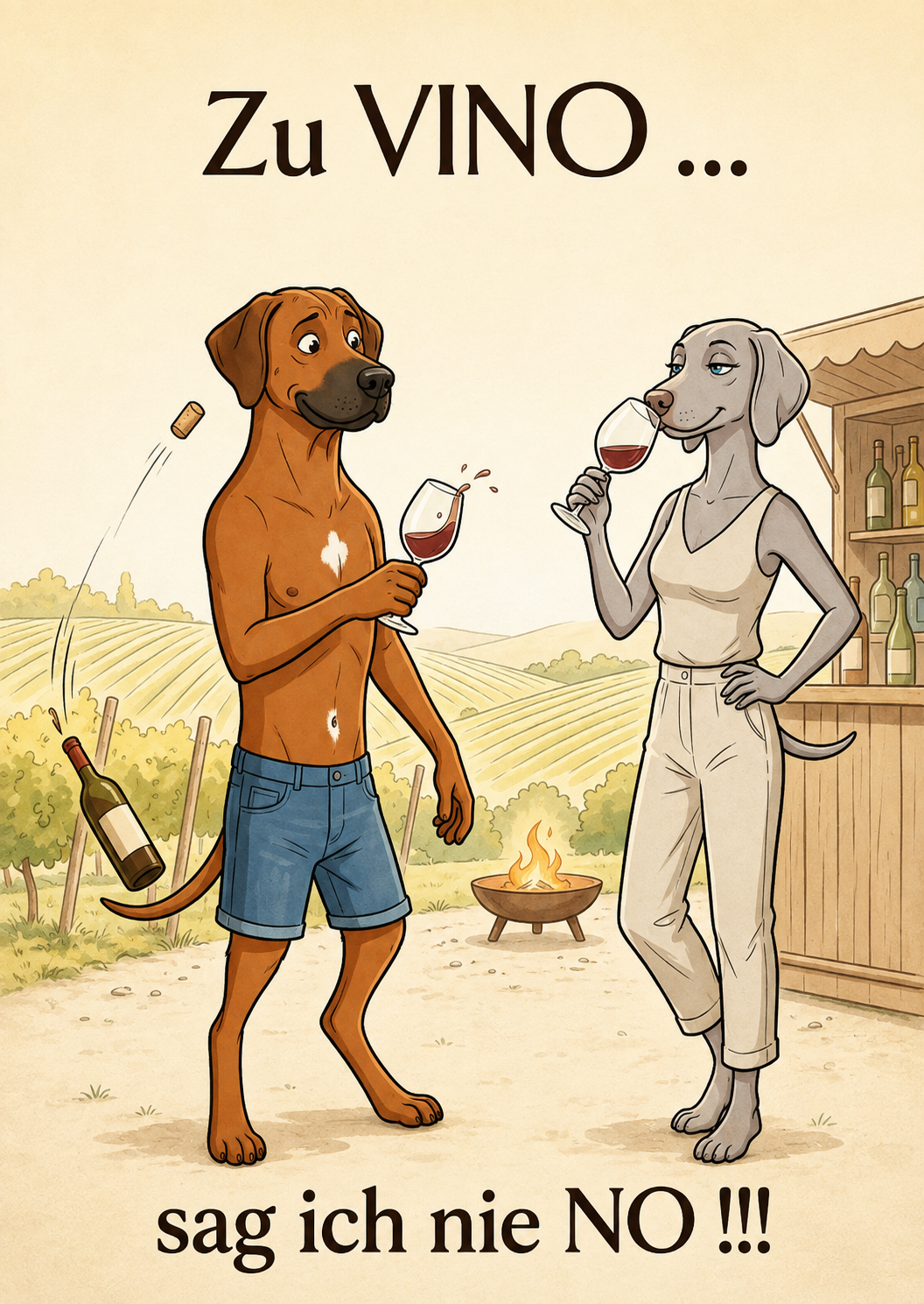 Zu Vino sag ich nie No! – Klappkarte mit Hunde-Motiv (Wein-Humor)